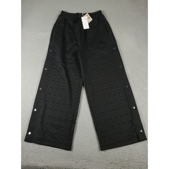 Puma Pants - Puma Pants Womens Medium Black Luxe Sport T7 Wide Leg Baggy Retro Snap Button